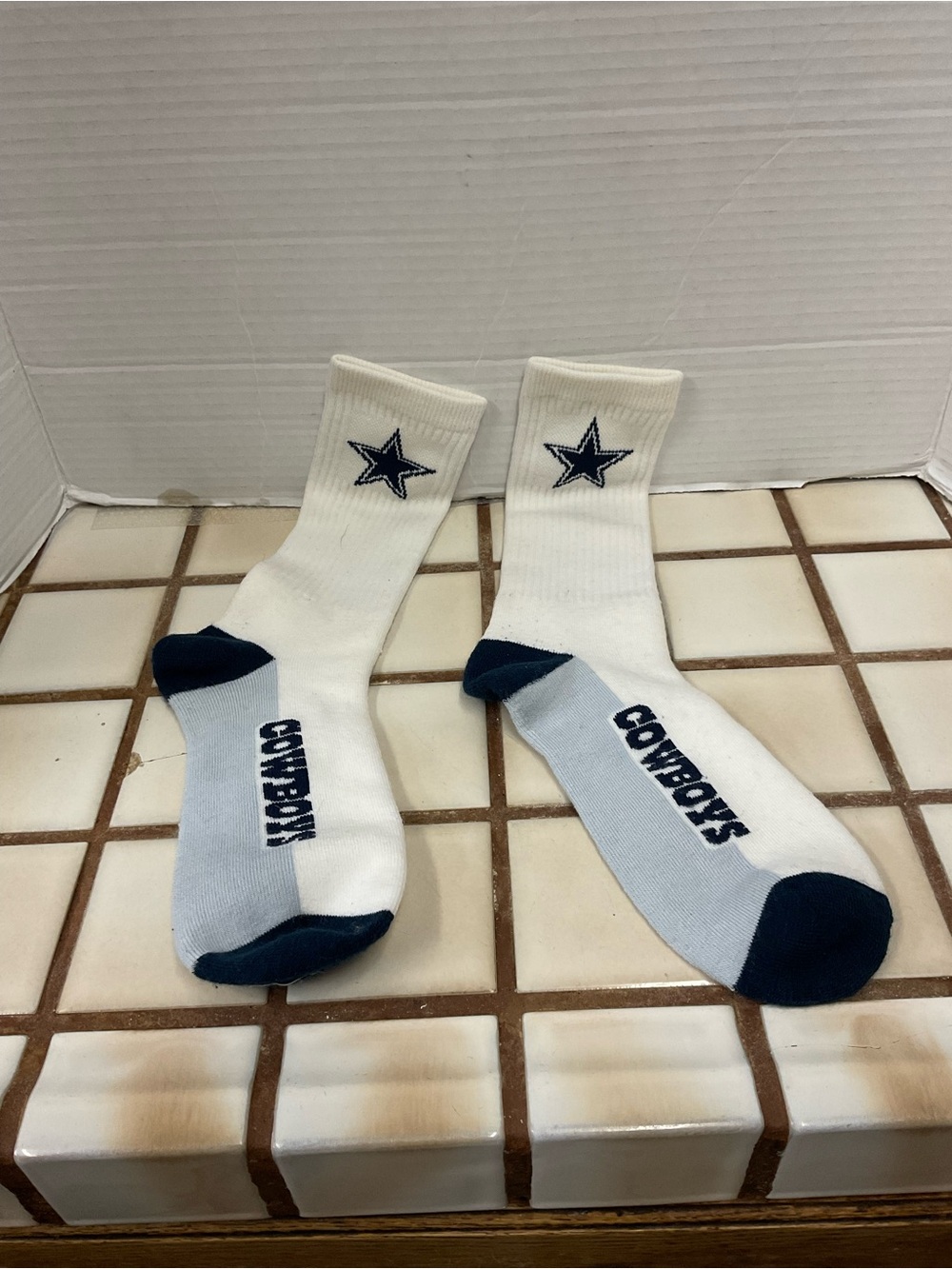NFL White Crew Socks with Navy Star & Toe Accents